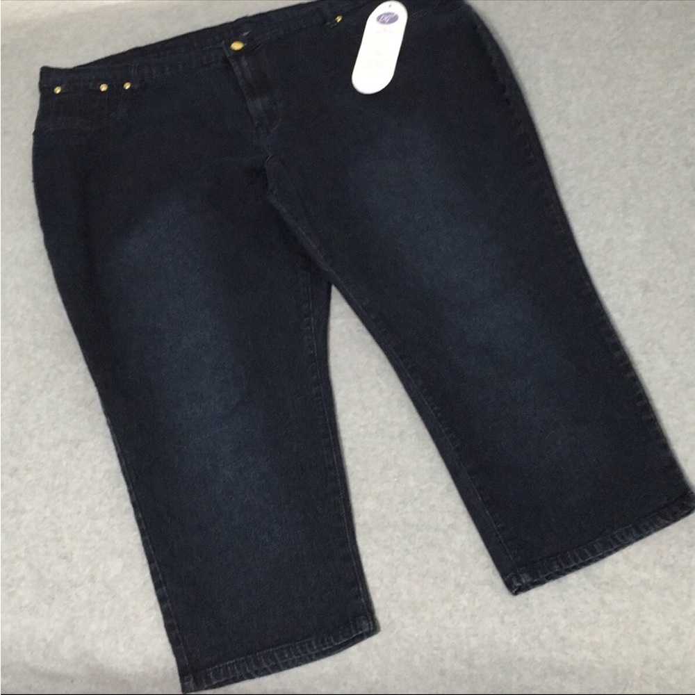 Diane Gilman Capri Jeans Size 24 Petite Dark Wash Cropped Coastal NWT